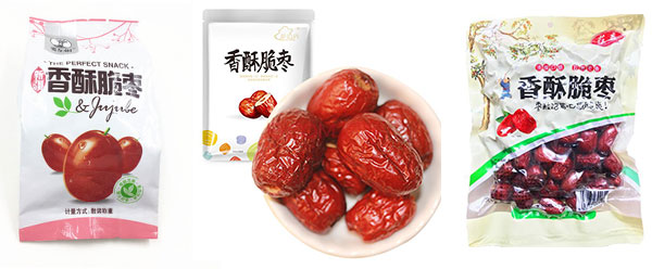 全自动脆枣包装机设备-自动化食品包装生产线样品图